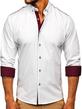 Бордово-біла чоловіча елегантна сорочка з довгим рукавом Bolf 5722-1