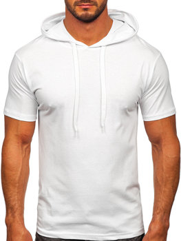 Біла бавовняна чоловіча футболка без принта з капюшоном Bolf 14513