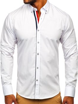 Біла чоловіча елегантна сорочка з довгим рукавом Bolf 3713