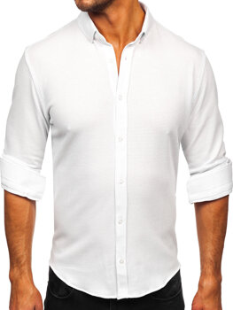 Біла чоловіча  муслінова сорочка з довгим рукавом Bolf 506