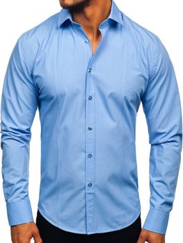 Голубая елегантна чоловіча сорочка з довгим рукавом Bolf 6944