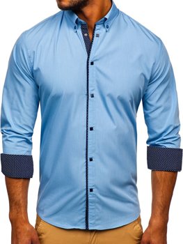 Елегантна чоловіча сорочка з довгим рукавом блакитна Bolf 7724