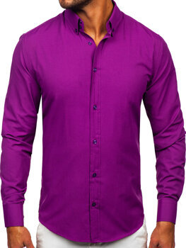 Елегантна чоловіча сорочка з довгим рукавом фіолетова Bolf 5821-1