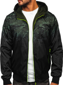 Зелена двостороння чоловіча демісезонна спортивна куртка камуфляж Bolf 7200