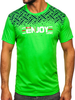 Зелено-неонова чоловіча бавовняна футболка з принтом Bolf 14720