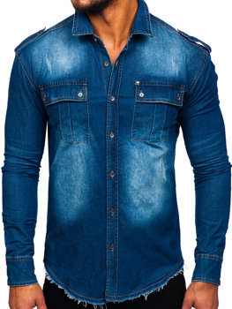 Світло-синя чоловіча джинсова сорочка з довгим рукавом Bolf MC702BC