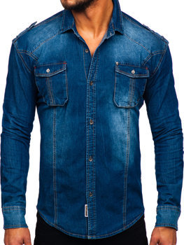Синя чоловіча джинсова сорочка з довгим рукавом Bolf MC701B