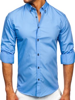 Синя чоловіча сорочка з довгим рукавом Bolf 20720