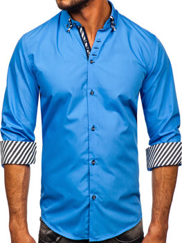 Синя чоловіча сорочка з довгим рукавом Bolf 3762