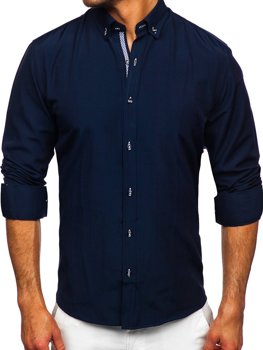 Темно-синя чоловіча сорочка з довгим рукавом Bolf 20717