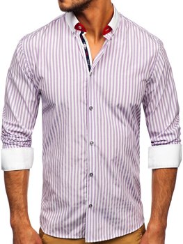 Фіолетова чоловіча смугаста сорочка з довгим рукавом Bolf 20727