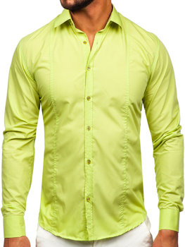 Чоловіча елегантна сорочка з довгим рукавом зелена Bolf 6944