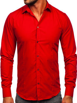 Чоловіча елегантна сорочка з довгим рукавом темно-червона Bolf 1703