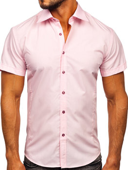 Чоловіча елегантна сорочка з коротким рукавом рожева Bolf 7501