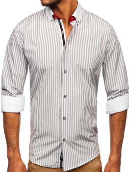 Чоловіча сіра смугаста сорочка з довгим рукавом Bolf 20727