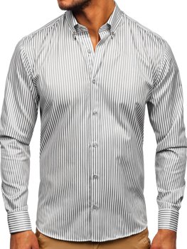 Чоловіча сіра сорочка в смужку з довгим рукавом Bolf 20726