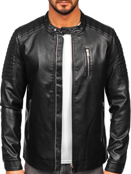 Чорна екошкіряна чоловіча байкерська куртка Bolf 11Z8017