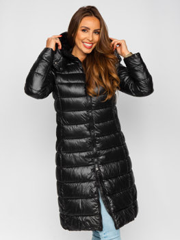 Чорна жіноча довга стьобана зимова куртка з капюшоном Bolf MB0276
