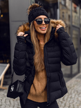 Чорна жіноча зимова жіноча демісезонна куртка з капюшоном Bolf 5M768