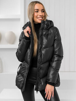 Чорна жіноча стьобана зимова куртка з капюшоном Bolf 23065
