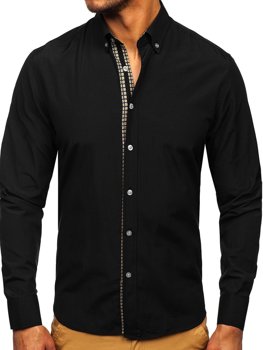 Чорна чоловіча сорочка з довгим рукавом Bolf 20715