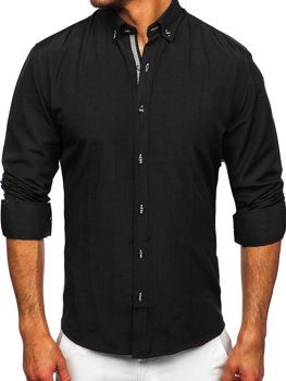 Чорна чоловіча сорочка з довгим рукавом Bolf 20717