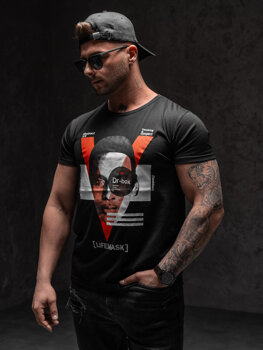 Чорна чоловіча футболка з принтом Bolf KS2552