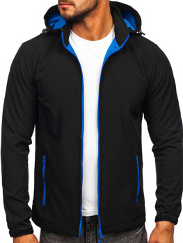 Чорно-синя куртка чоловіча демісезонна софтшелл Bolf HH017