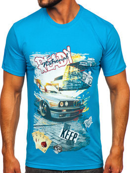 Men's Cotton Printed T-shirt Turquoise Bolf 143004