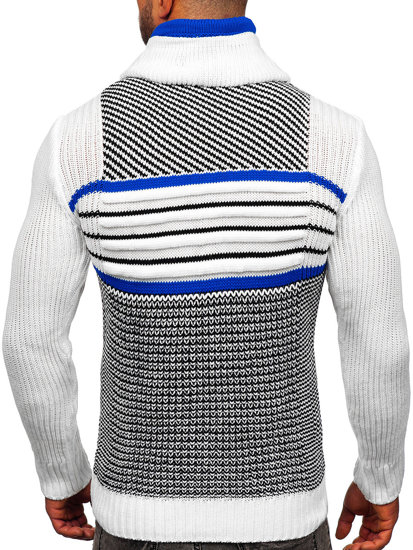 Білий чоловічий светр грубої в'язки з коміром-cтійка Bolf 2000