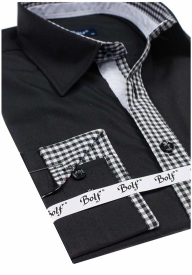 Елегантна чоловіча сорочка з довгим рукавом, чорна Bolf 6873