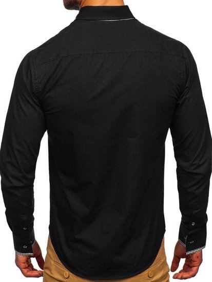 Елегантна чоловіча сорочка з довгим рукавом, чорна Bolf 6873