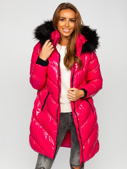 Рожева стьобана жіноча зимова куртка з капюшоном Bolf 23069A