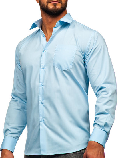 Синя чоловіча сорочка з довгим рукавом Bolf M14