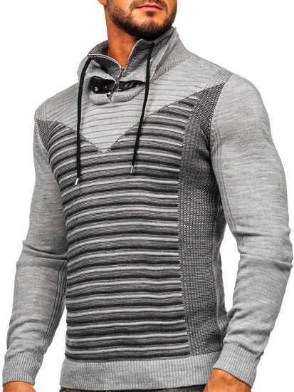 Сірий чоловічий светр з коміром-стійкою Bolf 1008
