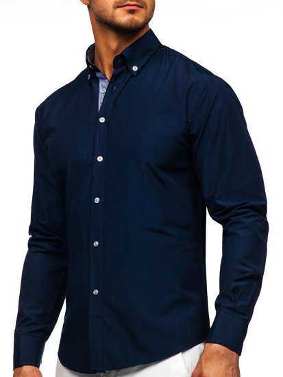 Темно-синя чоловіча сорочка з довгим рукавом Bolf 20719