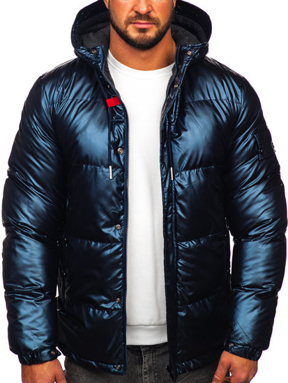 Темно-синя чоловіча стьобана зимова спортивна куртка Bolf EX2125