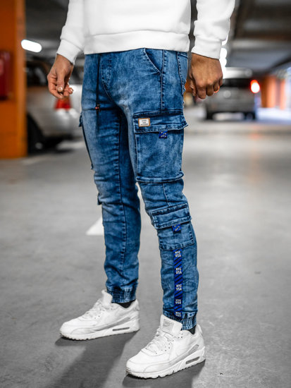 Темно-сині чоловічі джинси джоггери-карго Bolf TF111