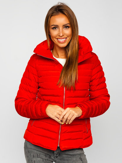 Червона жіноча стьобана зимова куртка без капюшона Bolf 23063