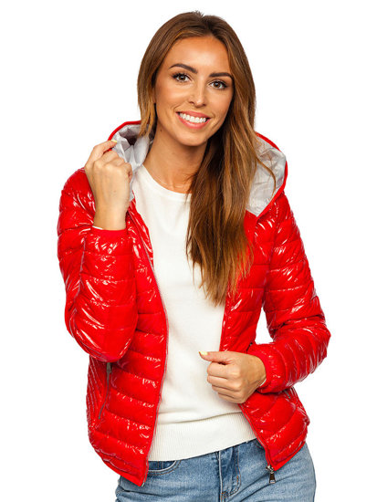 Червона стьобана куртка з капюшоном Bolf 9752