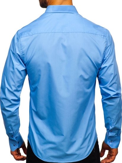 Чоловіча елегантна сорочка з довгим рукавом блакитна Bolf 5821
