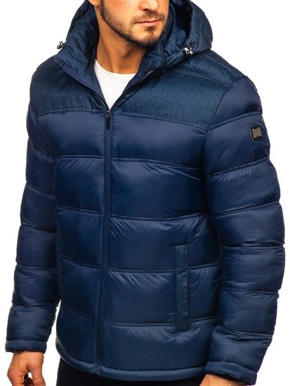 Чоловіча зимова спортивна куртка стьобана темно-синя Bolf AB72