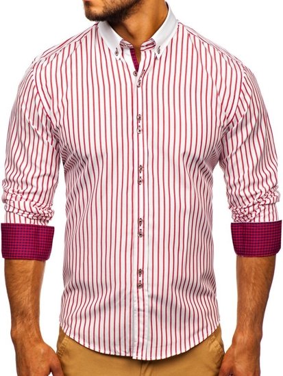 Чоловіча сорочка в смужку з довгим рукавом червона Bolf 9713