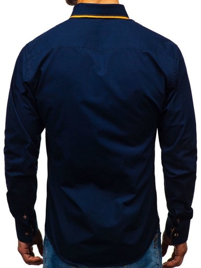 Чоловіча сорочка з довгим рукавом темно-синя Bolf 3703