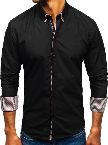 Чорна чоловіча елегантна сорочка з довгим рукавом Bolf 2701-1