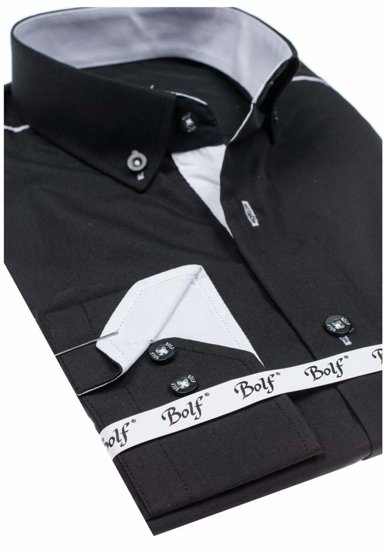 Чорна чоловіча елегантна сорочка з довгим рукавом Bolf 5722