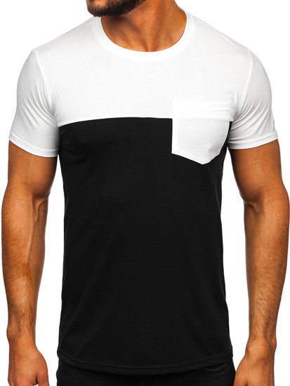 Чорно-біла чоловіча футболка без принту з кишенею Bolf 8T91