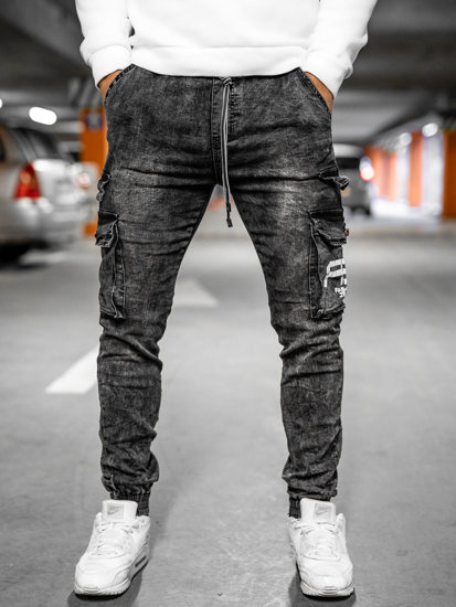 Чорні чоловічі джинси джоггери-карго Bolf TF112