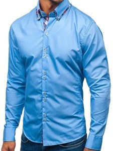 Блакитна чоловіча елегантна сорочка з довгим рукавом Bolf 2712
