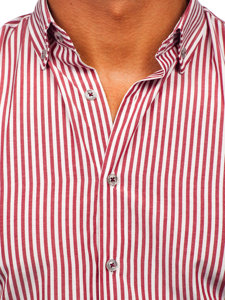 Бордова чоловіча смугаста сорочка з довгим рукавом Bolf 22731
